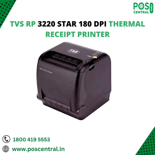 TVS RP 3220 is a thermal receipt printer manufactured by TVS Electronics which is used in retail and hospitality settings for printing receipts, invoices, and other transaction-related documents. The printer has a high print speed of up to 220mm/sec and has a flash memory of 2 MB. It also has a built-in USB 2.0, easy paper load with jam-free design, and serial interfaces for easy connectivity. Additionally, it has a high print resolution of 180 dpi and is suitable for printing barcodes and graphics.