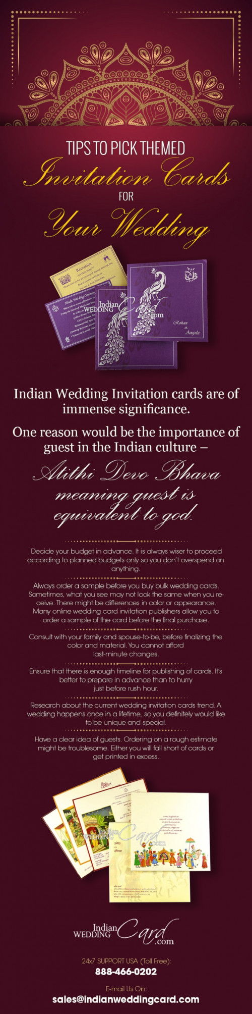 We suggest you start planning for your wedding in advance, even if it’s a year ahead. This will help you in ensuring little to no blunders in the arrangements. You can easily find your perfect wedding invitation cards online. Visit@ https://blog.indianweddingcard.com/tips-for-choosing-the-best-theme-invitation-cards-for-your-wedding/