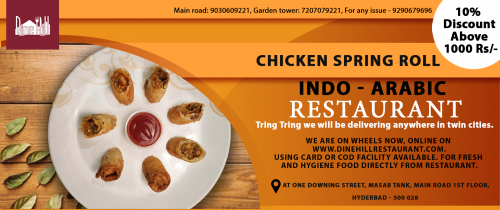 The delectable Indo-Arabic Food in Hyderabad is available at Dine Hill Restaurant. Dine Hill prepares delicious Arabic and Chinese food that will make your heart melt. It is a must visit with family and friends as the food is too tasty to be lose out on.

Visit Our Website: http://www.dinehillrestaurant.com/
Follow Us On Facebook: https://www.facebook.com/dinehillRestaurant/
For More Details Contact: 9030609221, 7207079221, 9290679696

#Dinehill #Restaurant #Masabtank #Hyderabad #Indoarabicrestaurant #Chickenspringroll