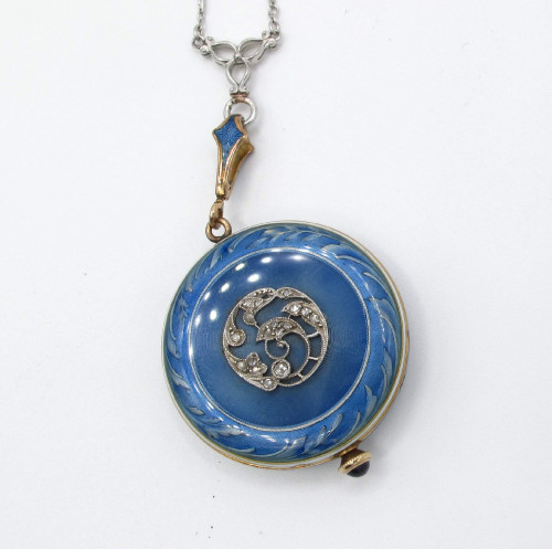 Vintage Pendant Watch hailing from the turn of the century! What incredible french enamel work and detail!. To buy this product please visit here https://eyeonjewels.com/product/vintage-art-nouveau-pendant-watch-13792