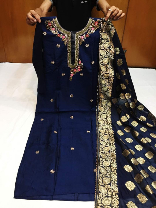 Beautiful Designer Muslin Cotton Kurti with beautiful front designer comes with beautiful Sharara and Organza Stole Dupatta with gota detailing