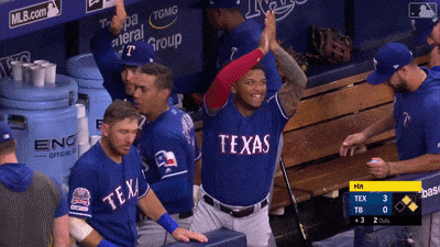 Willie Calhoun clapping dugout at TB 6 28 2019