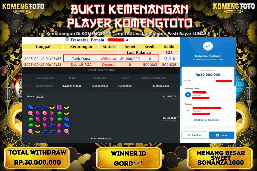 LAGI & LAGI!! KEMENANGAN BESAR DI SLOT SWEET BONANZA  1000 Rp.30.000.000 KOMENGTOTO BAYAR LUNAS SECEPAT KILAT !! KOMENGTOTO BAYAR SECEPAT KILAT !!