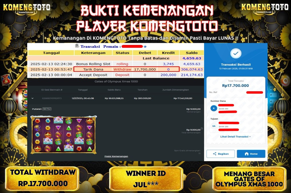 LAGI & LAGI!! KEMENANGAN BESAR DI SLOT GATES OF OLYMPUS XMAS 1000 SEBESAR Rp.17.700.000 KOMENGTOTO BAYAR LUNAS SECEPAT KILAT !! KOMENGTOTO BAYAR SECEPAT KILAT !!