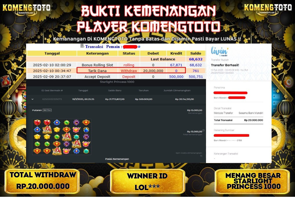 LAGI & LAGI!! KEMENANGAN BESAR DI SLOT STARLIGHT PRINCESS 1000  SEBESAR Rp.20.000.000 KOMENGTOTO BAYAR LUNAS SECEPAT KILAT !! KOMENGTOTO BAYAR SECEPAT KILAT !!