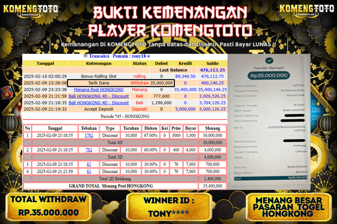 LAGI & LAGI!! KEMENANGAN BESAR DI PASARAN TOGEL HONGKONG   SEBESAR Rp.35.000.000 KOMENGTOTO BAYAR LUNAS SECEPAT KILAT !! KOMENGTOTO BAYAR SECEPAT KILAT !!