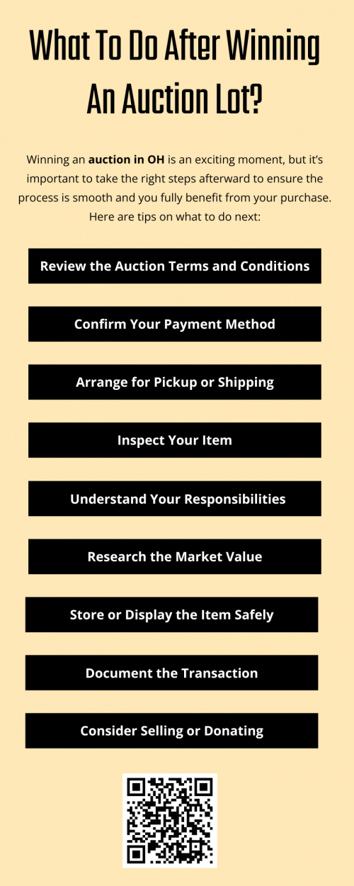 Winning an auction in OH is just the beginning of the process. From payment and shipping to storing and potentially reselling, taking the right steps ensures that you maximize the value of your purchase and avoid common pitfalls. By following the guidelines, you can enjoy your new item while safeguarding your investment. To know more visit here https://www.wyethauctions.com/
