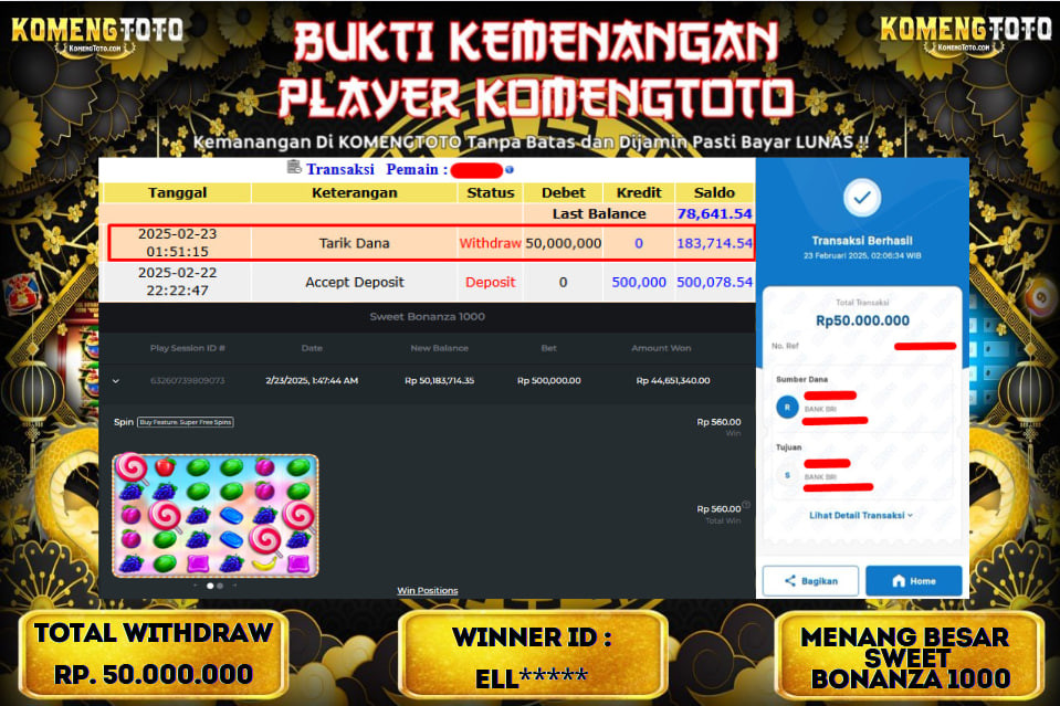 LAGI & LAGI!! KEMENANGAN BESAR DI SLOT SWEET BONANZA 1000  SEBESAR Rp.50.000.000 KOMENGTOTO BAYAR LUNAS SECEPAT KILAT !! KOMENGTOTO BAYAR SECEPAT KILAT !!