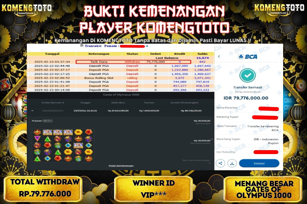 LAGI & LAGI!! KEMENANGAN BESAR DI SLOT  GATES OF OLYMPUS 1000 SEBESAR Rp.79.776.000 KOMENGTOTO BAYAR LUNAS SECEPAT KILAT !! KOMENGTOTO BAYAR SECEPAT KILAT !!