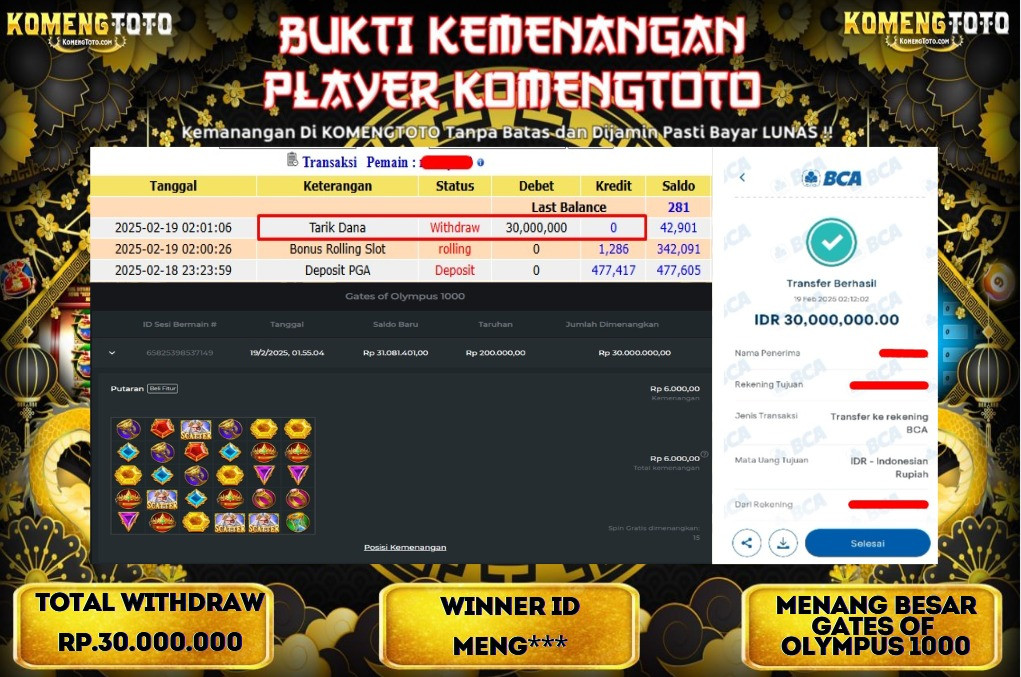 LAGI & LAGI!! KEMENANGAN BESAR DI SLOT  GATES OF OLYMPUS 1000 SEBESARp.30.000.000 KOMENGTOTO BAYAR LUNAS SECEPAT KILAT !! KOMENGTOTO BAYAR SECEPAT KILAT !!