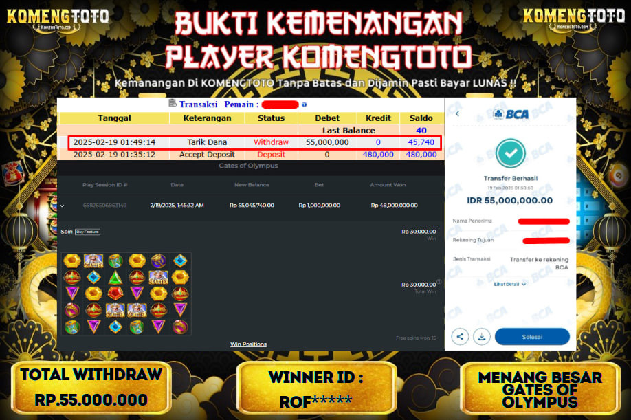 LAGI & LAGI!! KEMENANGAN BESAR DI SLOT  GATES OF OLYMPUS SEBESAR Rp.55.000.000 KOMENGTOTO BAYAR LUNAS SECEPAT KILAT !! KOMENGTOTO BAYAR SECEPAT KILAT !!