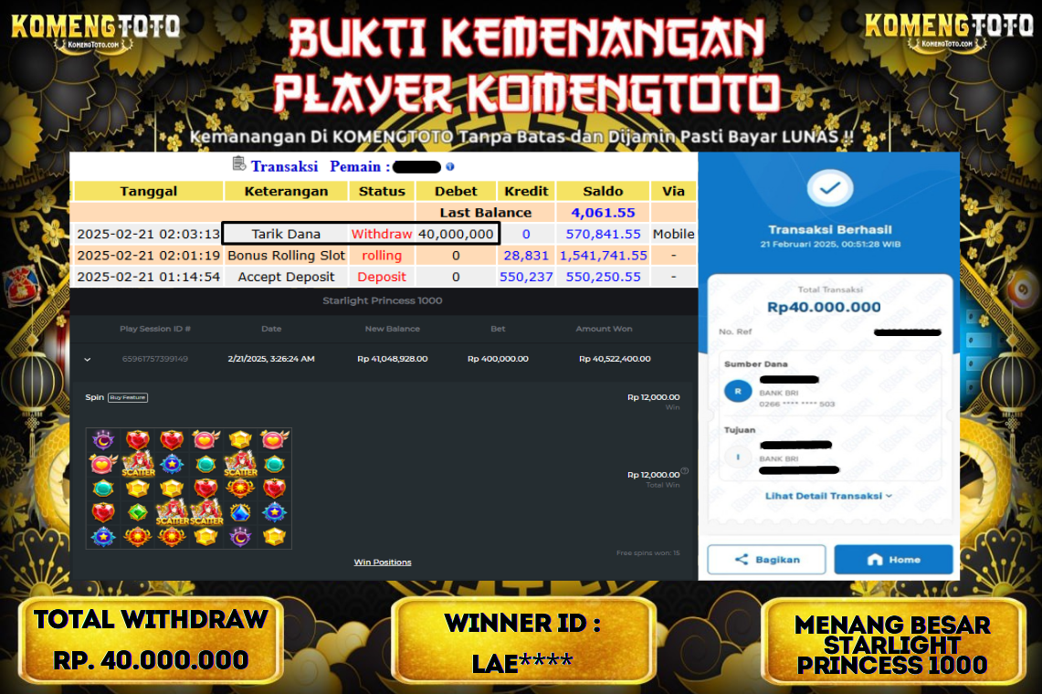 LAGI & LAGI!! KEMENANGAN BESAR DI SLOT  STARLIGHT PRINCESS 1000  SEBESAR Rp.40.000.000 KOMENGTOTO BAYAR LUNAS SECEPAT KILAT !! KOMENGTOTO BAYAR SECEPAT KILAT !!