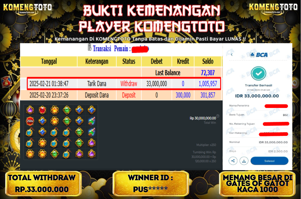 LAGI & LAGI!! KEMENANGAN BESAR DI SLOT GATES OF GATOT KACA 1000 SEBESAR Rp.33.000.000  KOMENGTOTO BAYAR LUNAS SECEPAT KILAT !! KOMENGTOTO BAYAR SECEPAT KILAT !!