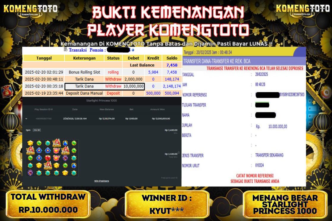 LAGI & LAGI!! KEMENANGAN BESAR DI SLOT  STARLIGHT PRINCES 1000 SEBESAR Rp.10.000.000 KOMENGTOTO BAYAR LUNAS SECEPAT KILAT !! KOMENGTOTO BAYAR SECEPAT KILAT !!