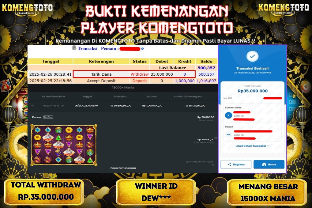 LAGI & LAGI!! KEMENANGAN BESAR DI SLOT  15000X MANIA SEBESAR Rp.35.000.000 KOMENGTOTO BAYAR LUNAS SECEPAT KILAT !! KOMENGTOTO BAYAR SECEPAT KILAT !!