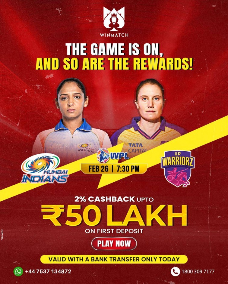 ?? The Game is On, and So Are the Rewards! ??Get ready for the Mumbai Indians vs. UP Warriorz showdown in the WPL on Feb 26 at 7:30 PM! ?Join Winmatch365 today and grab 2% cashback up to ₹50 Lakh on your first deposit! ??? Exclusive Offer – Valid for Bank Transfers Only! ?Don't miss out! Play now on Winmatch365 and start winning big! ??? Join now at www.winmatch365.com and experience the ultimate gaming thrill! ??