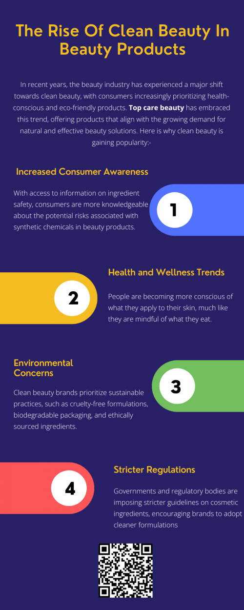 The rise of clean beauty reflects a shift in consumer values towards health, sustainability, and ingredient transparency. With brands top care beauty leading the charge, clean beauty is more accessible than ever. As the industry evolves, clean beauty is set to become the foundation of a more responsible and health-conscious approach to personal care and cosmetics. To know more visit here https://topcarebrand.com/