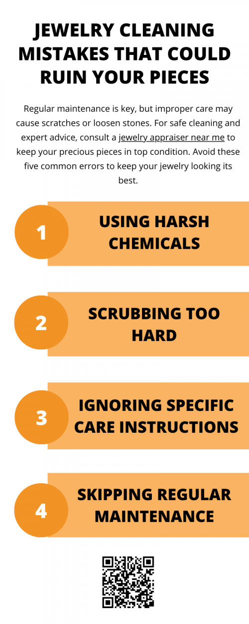 Using harsh chemicals, abrasive materials, or improper cleaning methods can damage your jewelry. Avoid bleach, toothpaste, and ultrasonic cleaners for delicate gems. Regular maintenance is key, but improper care may cause scratches or loosened stones. For safe cleaning and expert advice, consult a jewelry appraiser near me to keep your precious pieces in top condition. To know more visit here https://www.futerbrosjewelers.com/services/jewelry-appraisals
