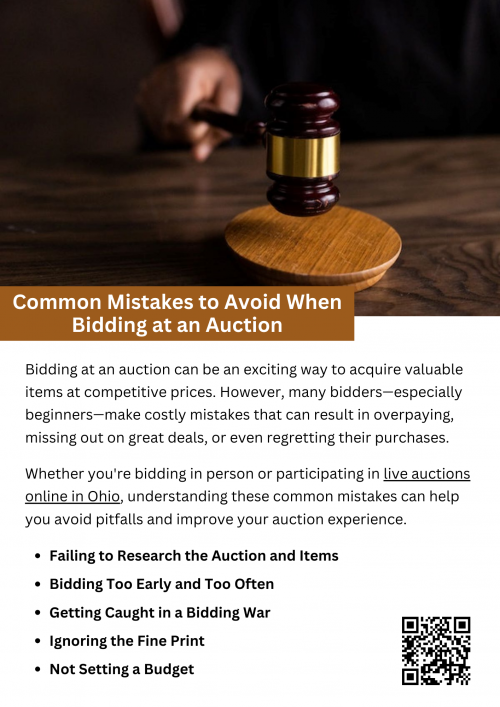 Bidding at auctions can be a great way to find valuable items at competitive prices, but it’s important to approach the process strategically. By researching items, setting a budget, avoiding emotional bidding, and reading the auction terms carefully, you can maximize your chances of success—whether you are bidding in person or participating in live auctions online in Ohio. To know more visit here https://www.wyethauctions.com/