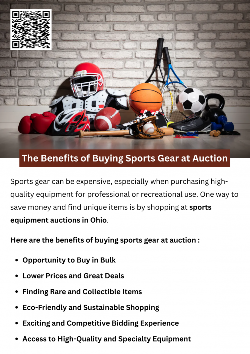 Buying from sports equipment auctions in Ohio offers great deals on high-quality gear at lower prices. Auctions provide access to professional-grade equipment, rare collectibles, and bulk lots for teams or gyms. The bidding process is exciting, and purchasing second-hand gear is an eco-friendly choice. Whether online or in-person, auctions are a cost-effective way to find top sports equipment. To know more visit here https://www.wyethauctions.com/industries/entertainment-and-sports-memorabilia
