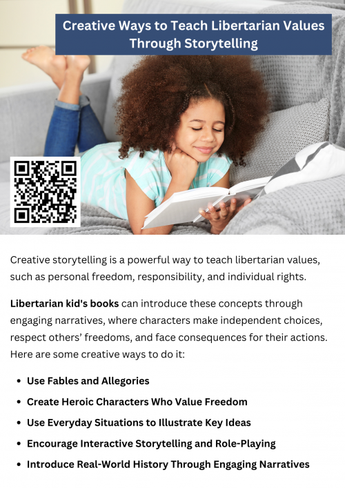 Creative storytelling is a powerful way to teach libertarian values, such as personal freedom, responsibility, and individual rights. Libertarian kid's books can introduce these concepts through engaging narratives, where characters make independent choices, respect others’ freedoms, and face consequences for their actions. By weaving these values into relatable stories, children learn the importance of autonomy, self-reliance, and critical thinking in navigating the world around them. To know more visit here https://inflationeducation.net/shop/