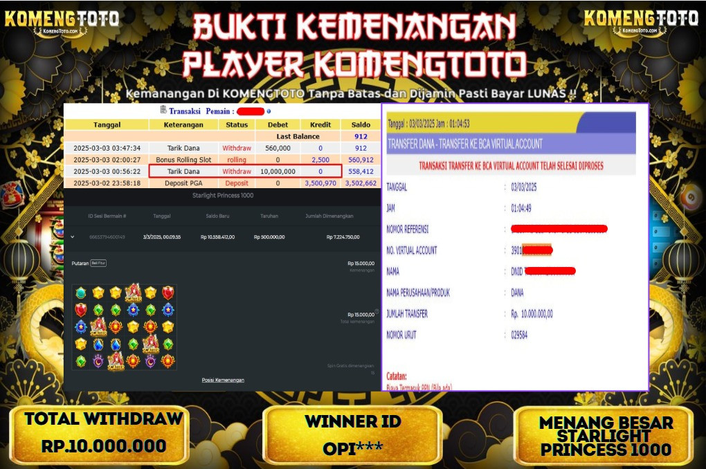 LAGI & LAGI!! KEMENANGAN BESAR DI SLOT  STARLIGHT PRINCESS 1000 SEBESAR Rp.10.000.000 KOMENGTOTO BAYAR LUNAS SECEPAT KILAT !! KOMENGTOTO BAYAR SECEPAT KILAT !!