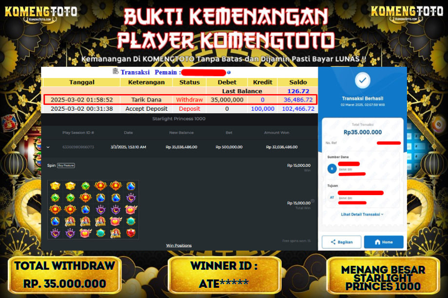LAGI & LAGI!! KEMENANGAN BESAR DI SLOT  STARLIGHT PRINCESS 1000  SEBESAR Rp.35.000.000 KOMENGTOTO BAYAR LUNAS SECEPAT KILAT !! KOMENGTOTO BAYAR SECEPAT KILAT !!