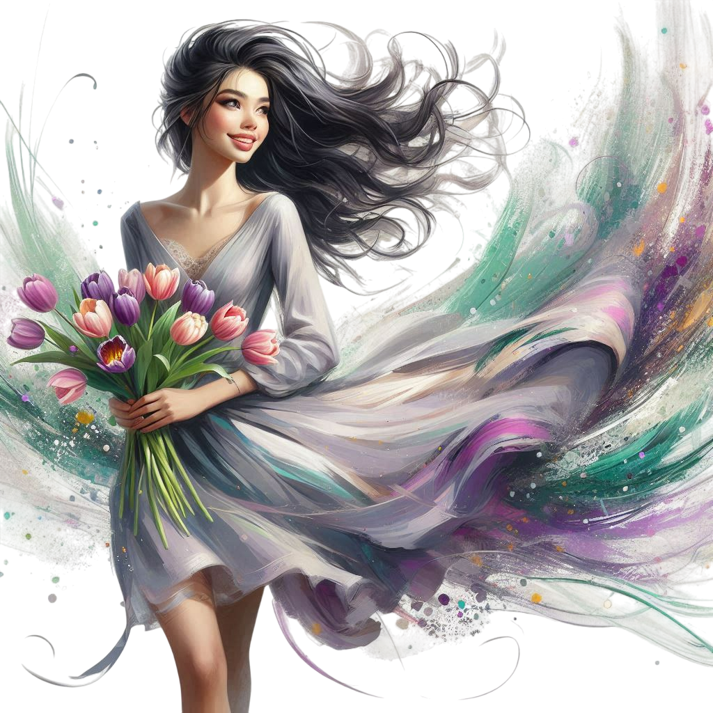 digital art oil painting, full length view from afar, happy beautiful girl in full height in an eleg