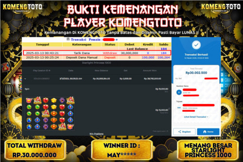 LAGI & LAGI!! KEMENANGAN BESAR DI SLOT  STARLIGHT PRINCES 1000  SEBESAR Rp.30.000.000 KOMENGTOTO BAYAR LUNAS SECEPAT KILAT !! KOMENGTOTO BAYAR SECEPAT KILAT !!