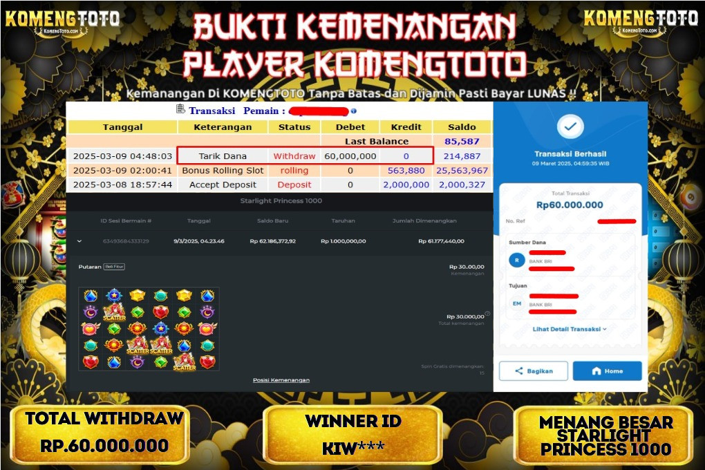 LAGI & LAGI!! KEMENANGAN BESAR DI SLOT STARLIGHT PRINCESS 1000 SEBESAR Rp.60.000.000 KOMENGTOTO BAYAR LUNAS SECEPAT KILAT !! KOMENGTOTO BAYAR SECEPAT KILAT !!