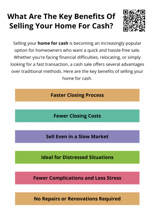 Selling your home for cash offers speed, convenience, and financial benefits. Whether you need a fast sale or want to avoid costly repairs and fees, a cash transaction can be the best solution. If you value a quick and stress-free home-selling experience, a cash sale might be the right choice for you. To know more visit here https://www.904homebuyer.com/