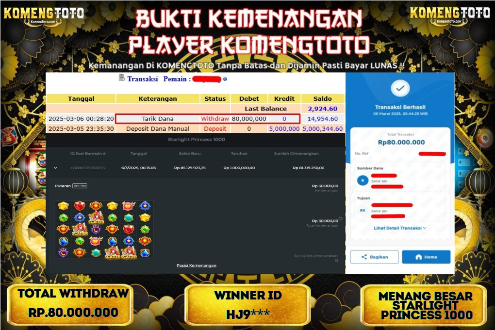 LAGI & LAGI!! KEMENANGAN BESAR DI SLOT STARLIGHT PRINCES 1000 SEBESAR Rp.80.000.000 KOMENGTOTO BAYAR LUNAS SECEPAT KILAT !! KOMENGTOTO BAYAR SECEPAT KILAT !!