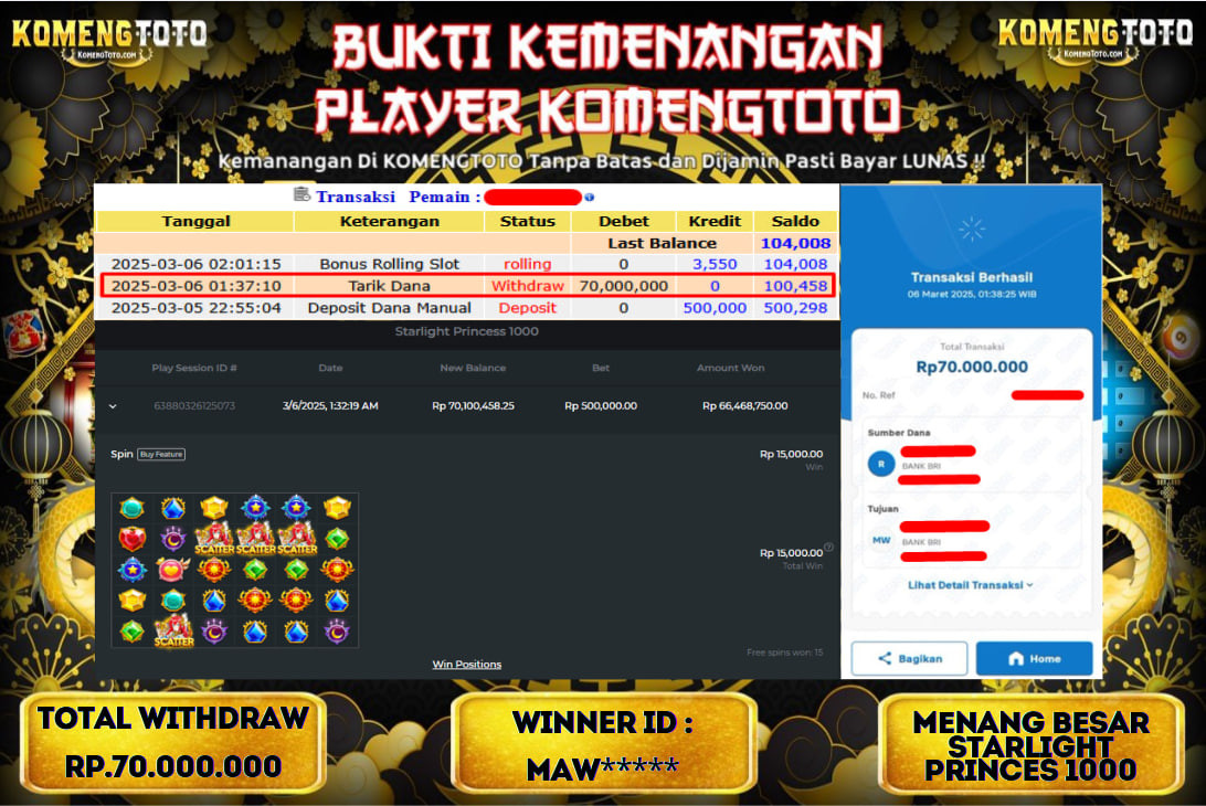 LAGI & LAGI!! KEMENANGAN BESAR DI SLOT STARLIGHT PRINCES 1000 SEBESAR Rp.70.000.000 KOMENGTOTO BAYAR LUNAS SECEPAT KILAT !! KOMENGTOTO BAYAR SECEPAT KILAT !!