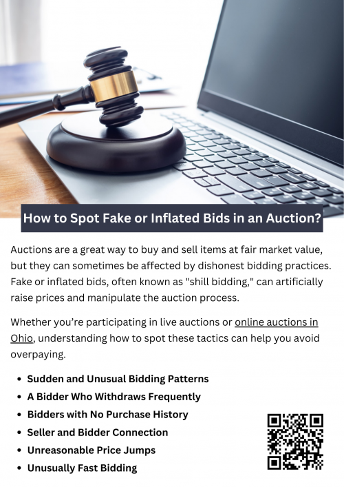Auctions are a great way to buy and sell items at fair market value, but they can sometimes be affected by dishonest bidding practices. Fake or inflated bids, often known as shill bidding, can artificially raise prices and manipulate the auction process. Whether you’re participating in live auctions or online auctions in Ohio, understanding how to spot these tactics can help you avoid overpaying. To know more visit here https://www.wyethauctions.com/