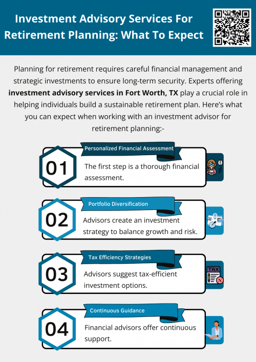 Experts offering investment advisory services in Fort Worth, TX for retirement planning help you build a secure financial future. Advisors assess your goals, risk tolerance, and income needs, creating a tailored investment strategy. Expect portfolio diversification, tax-efficient strategies, and ongoing adjustments to align with market conditions. A good advisor ensures steady growth and income, helping you retire with confidence and financial stability. To know more visit here https://www.alignedwealthadv.com/