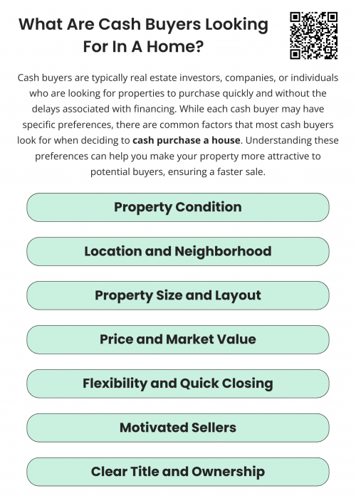 Cash buyers look for homes with strong resale value, minimal repairs, and desirable locations. They prioritize fair pricing, quick transactions, and clear titles. Investment potential, rental income opportunities, and market demand also influence decisions. Cash purchase-a-house deals appeal to those seeking convenience, speed, and a competitive edge in real estate transactions. To know more visit here https://www.904homebuyer.com/