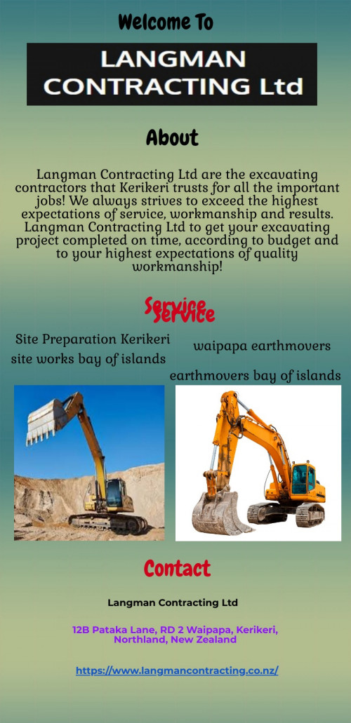 Get best services in Waipapa for earthmovers at reasonable price, we have experienced team. For more information visit our physical address Langman Contracting Ltd, 12B Pataka Lane, RD 2 Waipapa, Kerikeri, Northland New Zealand.  https://www.langmancontracting.co.nz/