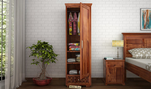Try Wooden Street's solid wood single door wardrobe and avail up to 55% + extra 20% off or else you can also opt for a customized one as per your needs. 
Visit: https://www.woodenstreet.com/single-door-wardrobe