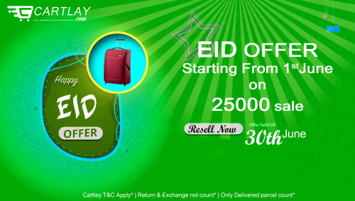 Cartlay is the Best reseller Apps in India.It's resell all types of products like trendy womens clothing,Men's Clothing and all types of accessories.From 1st June Cartlay Starting a Eid Offer, if you are shopping 25000/-, then you can get a 
Suitcase free.This offer will be valid till 30th June 2019.
*Cartlay T&C Apply
*Return & Exchange not count
*Only Delivered parcel count

Download our App : https://bit.ly/2VvfQYX 

Visit US : https://cartlay.com/