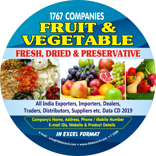 99DataCD offered accurate and complete fruits & vegetable, fresh, dried & preservative database information about 1,767 companies which go as manufacturers, exporters, importers, dealers, suppliers, etc. The data content of our includes, company’s name, address, phone/mobile number, e-mail ID’s, website and product details, etc. For more detail, call us at 9350804427.