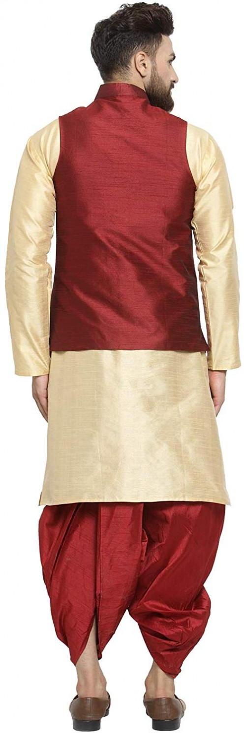 gold kurta maron jacket maron dhoti 4