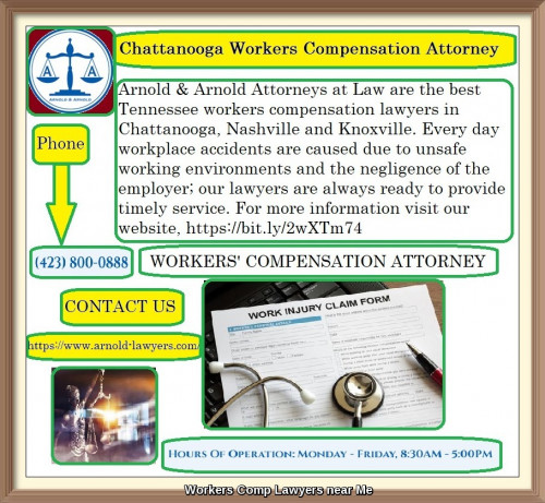 Arnold & Arnold Attorneys at Law are the best Tennessee workers compensation lawyers in Chattanooga, Nashville and Knoxville. Every day workplace accidents are caused due to unsafe working environments and the negligence of the employer; our lawyers are always ready to provide timely service. For more information visit our website, https://bit.ly/2wXTm74