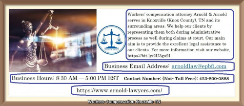 Workers’ compensation attorney Arnold & Arnold serves in Knoxville (Knox County), TN and its surrounding areas. We help our clients by representing them both during administrative process as well during claims at court. Our main aim is to provide the excellent legal assistance to our clients. For more information visit our website, https://bit.ly/2U3go2I