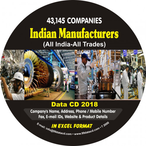 99 Data CD offers unique data of all Indian manufacturers (All Trades) data. This is a treasure house of knowledge about 43,145 Indian manufacturers, manufacturing in all trades of industries, in India. For more detail, call us at 9350804427.