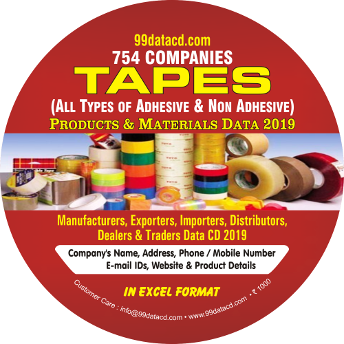 99 Data CD presents a very useful 754 companies data collection (All Types of Adhesive & Non-Adhesive) tapes products & materials data 2019 in India. Our offered data set can prove very fruitful for your business. so, hurry up and purchase this useful data set from a renowned brand in this sector. For more info, call us at 9350804427.