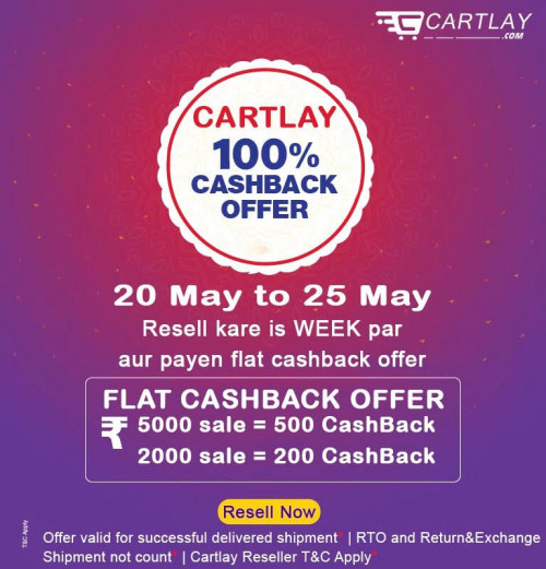 Hello Friends !!!

An exclusive offer is waiting for you.Now At cartlay, there is a special cashback offer For shop 5000/- and get Rupees 500 cash back and for 2000/- shop get 200 rupees cashback.

So get benefits for your exclusive offers.

Download our App Now : https://bit.ly/2VvfQYX