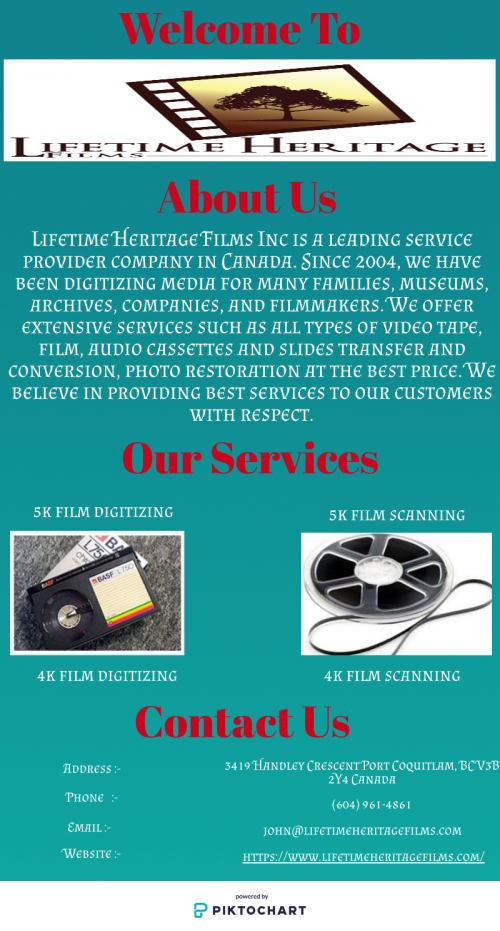 Are you Looking for Transfer 16mm Film Service at low cost. Then Lifetime Heritage Films, Inc offers a wide range of film and video transfer and conversion services. For more info visit our website.

https://www.lifetimeheritagefilms.com/media-we-digitize