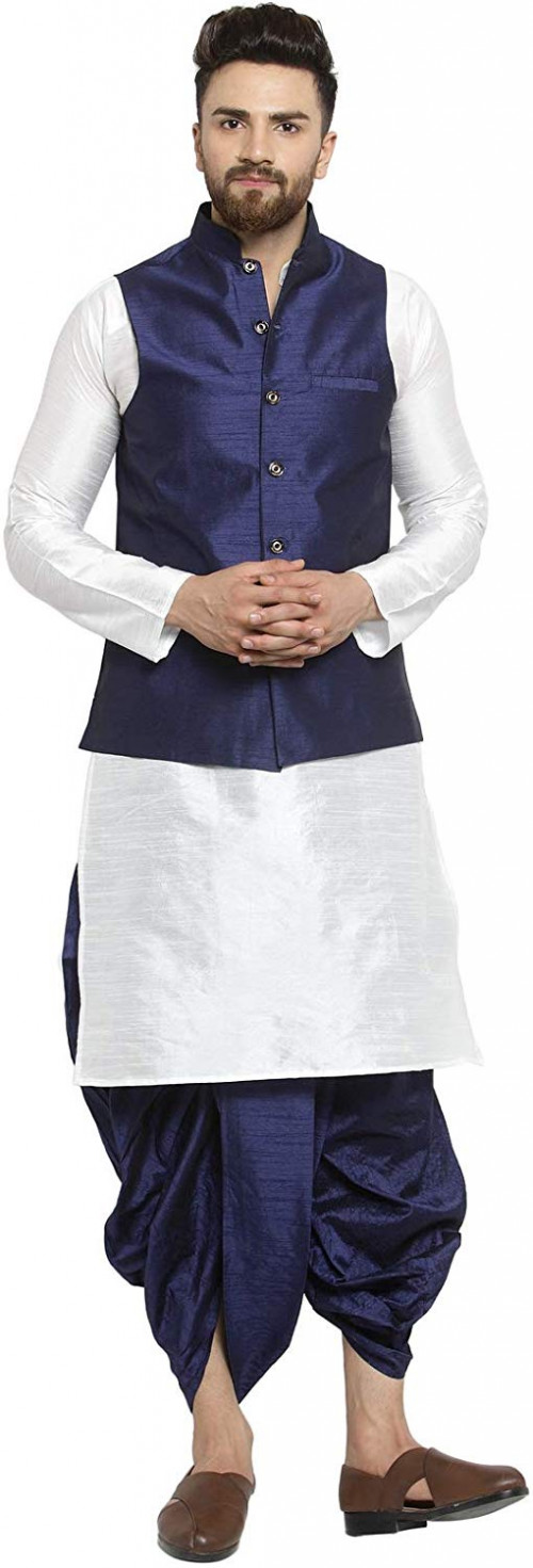 white kurta navy jacket navy dhoti 1