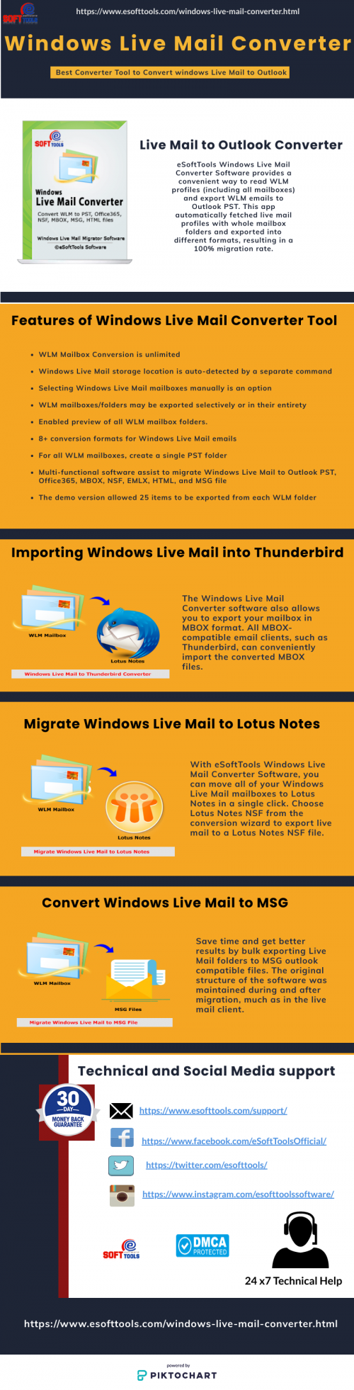 eSoftTools' Window Live Mail Converter is a fantastic method for converting Windows Live Mail to Outlook. It's a one-click file WLM export platform that allows you export WLM in a variety of formats. Users can export several files at once, with all data features, such as links, attachments, and images, included. The initial folder layout has been preserved. WLM There is also a free trial version of the app that allows users to export the first 25 items per file. The tool is compatible with all versions of Microsoft Outlook and runs on Windows os.

Read More:- https://www.esofttools.com/windows-live-mail-converter.html