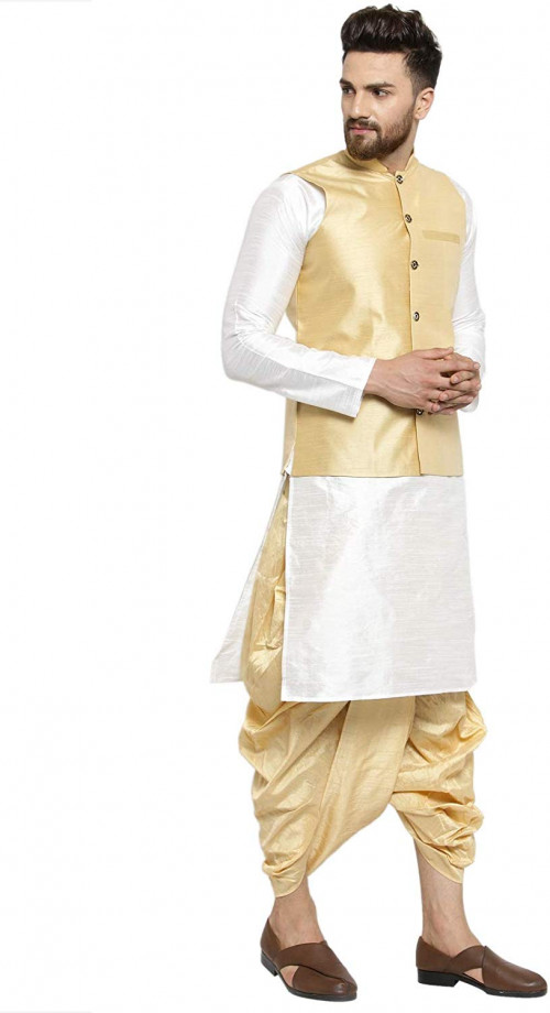 wite kurta gold jacket gold dhoti 2